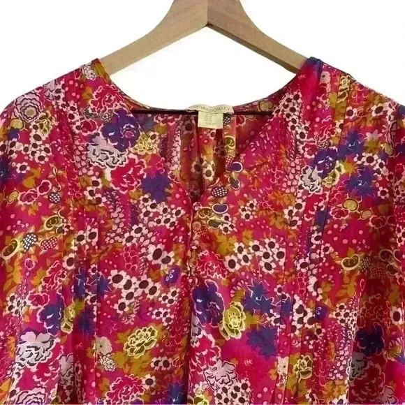 Cynthia Rowley Floral Flutter Sleeve Back‎ Blouse - Picture 3 of 4
